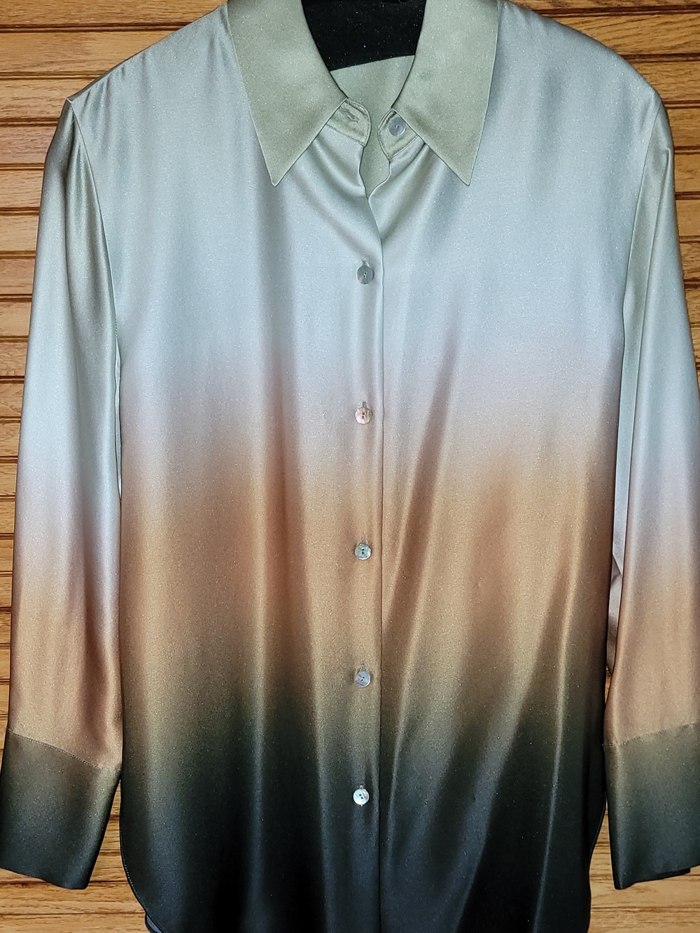 Vince Gradient Button-Down Shirt in Sage, Brown & Dark Green